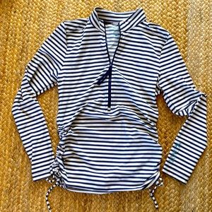 Carve Designs womens blue & white stripe long sleeve rash guard/sun protection